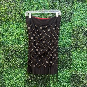 Vintage Black Fringe Gold Hoop Sleeveless Mini Dress or Midi Skirt Size Medium